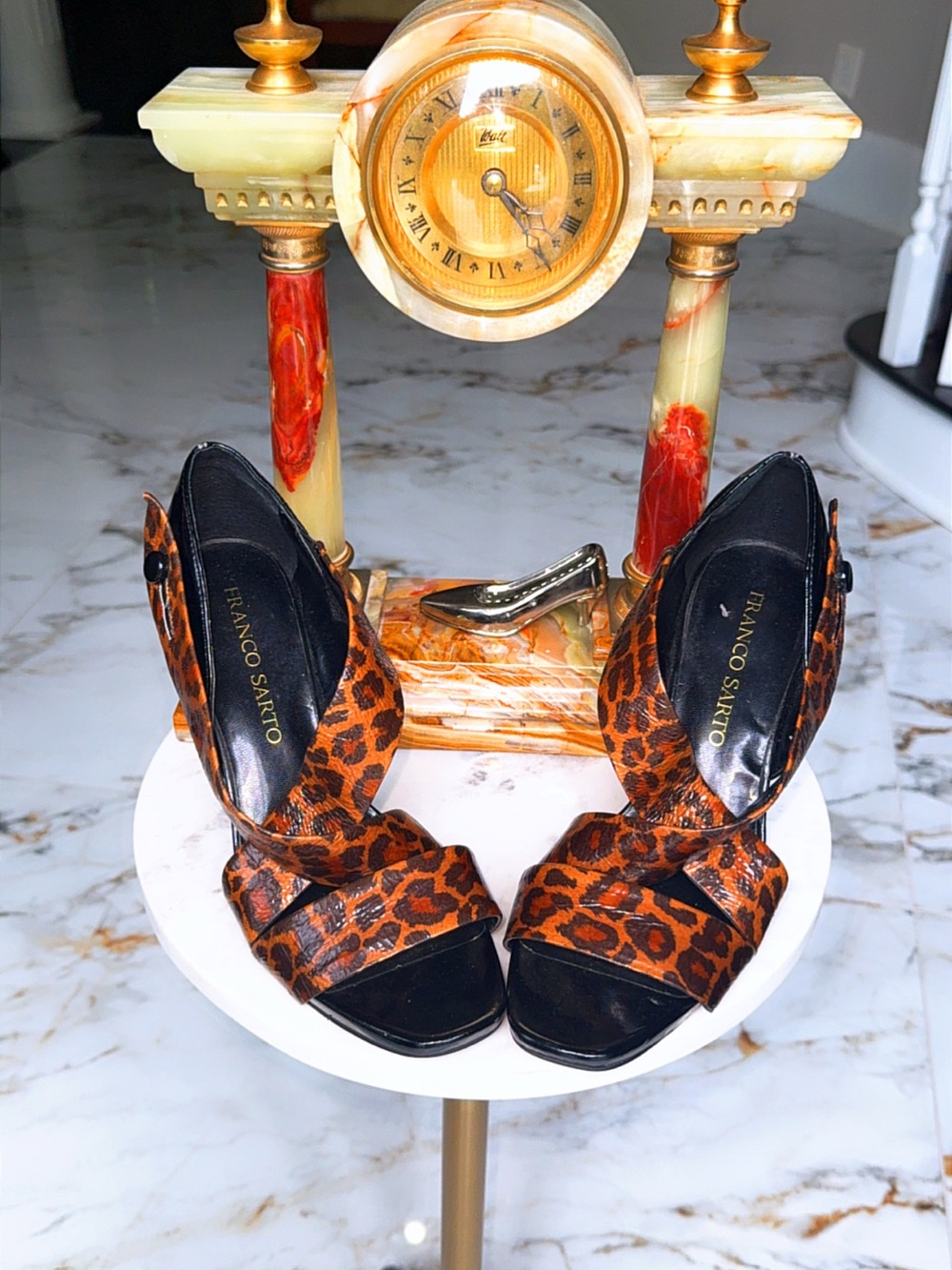 Franco Sarto Leopard-Print Open Toe Heels in Brown and Black | Size 7.5 !